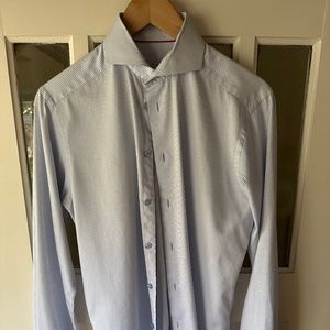 Eaton Slim Dress shirt, Blue checked, cut away collar
